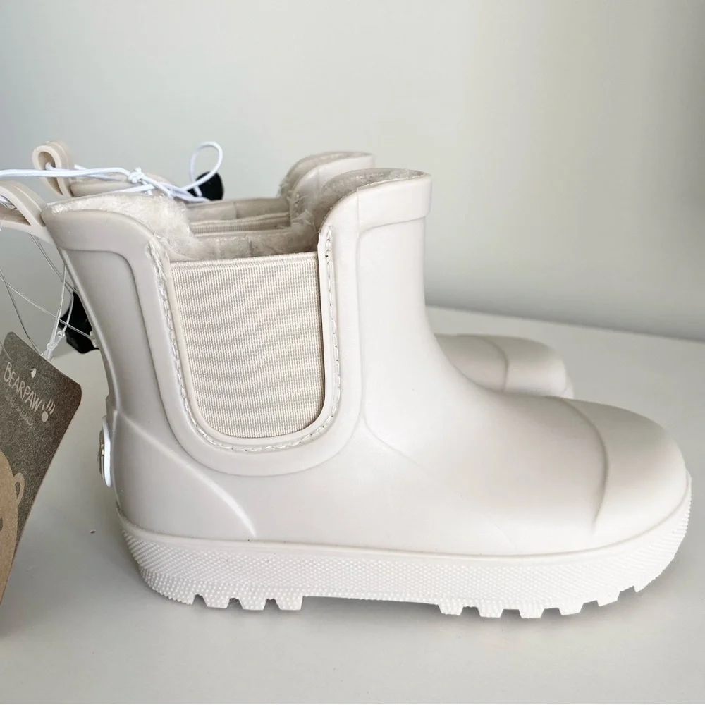 BearPaw Kids Cream Grey Neutral Chelsea Rain Boots - Slip-On Waterproof Boots
